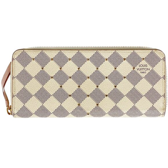 🌷 Louis Vuitton Damier Azur Studded Clemence Zippy Wallet Rose Ballerine Pink - Picture 3 of 12